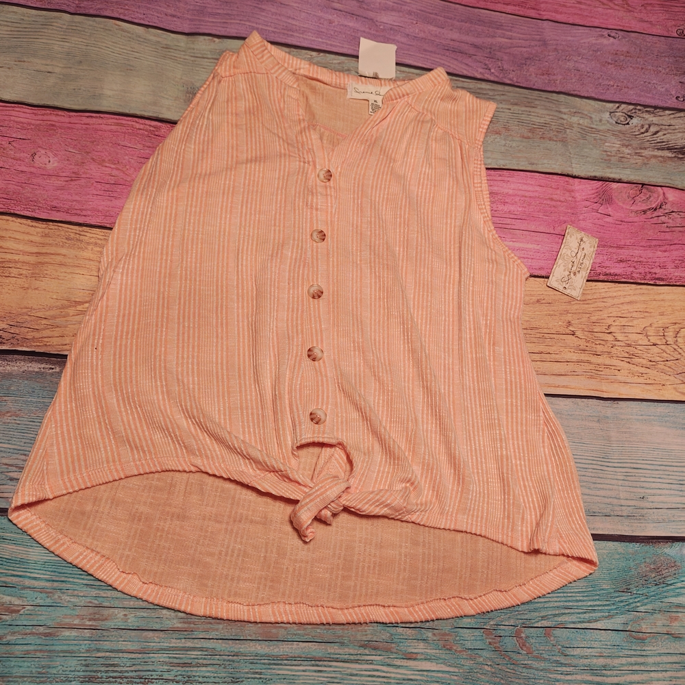 XL French Laundry Coral Striped Sleeveless Blouse #0576